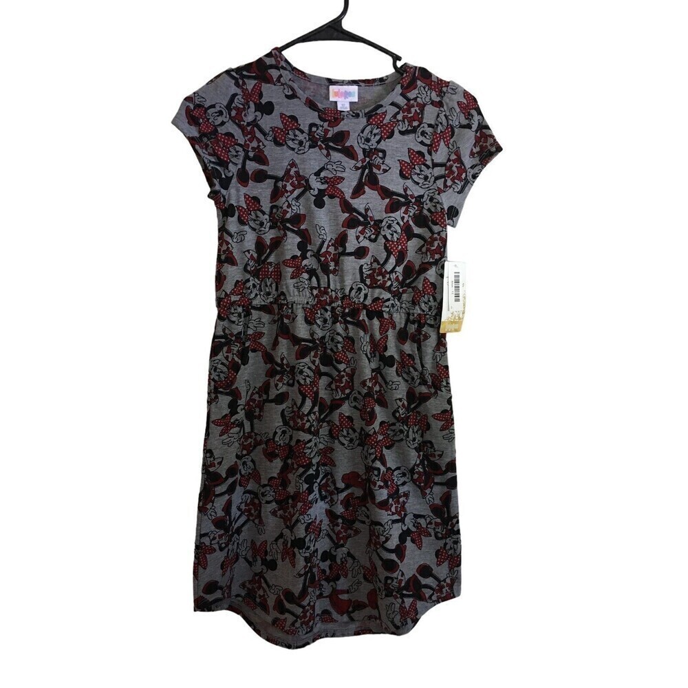 LuLaRoe Dress Girl's Size 12 Minnie Mouse Gray Cap Sleeve NEW